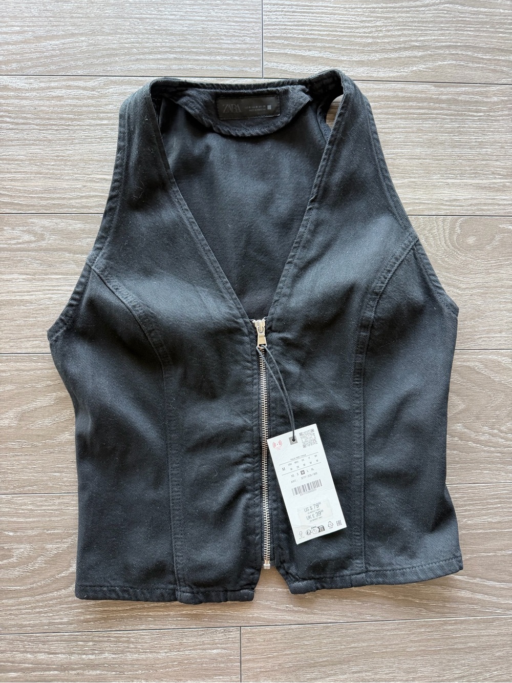 Zara Black Zip-Front Sleeveless Denim Camisole